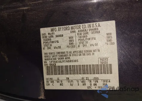 2001 Ford F-150 Lariat/Xl/Xlt from USA, damaged, VIN 1FTRX18L91NB85385